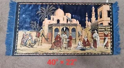 Vintage Vibrant Velour Italian Tapestry Arabian Outdoor Market Scene  22  X 40  • $21.99