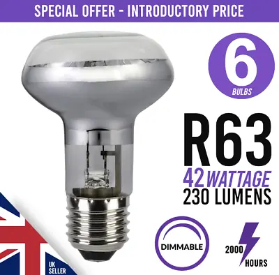 £5.94 • Buy 6x Halogen Light Bulb Spotlight R63 E27/ES 42W=60W Dimmable - 6 BULBS