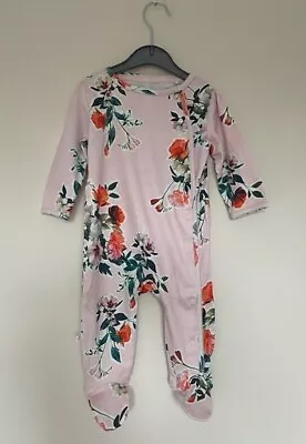 Designer Ted Baker Girls Pink Bow Flower Floral Sleepsuit Babygrow Romper 3 - 24 • £11.99