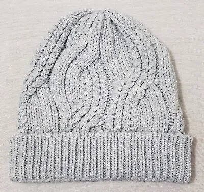 £19.79 • Buy Vtg Lands End Beanie Knit Cap Winter Hat Gray Light Blue Acrylic Wool Blend OSFM