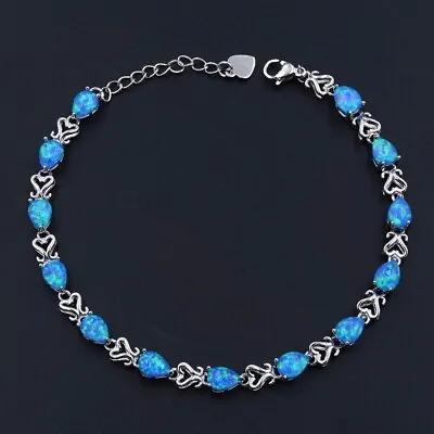 Hawaii Blue Opal Drop Shape Bracelet 925 Sterling Sliver Jewelry For Women Girls • $25.63