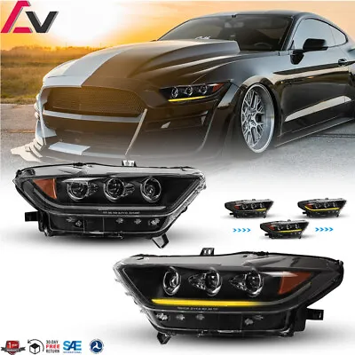 LED Sequential Headlights For 2015 16 2017 Ford Mustang GT Projector Signal Lamp • $389.99