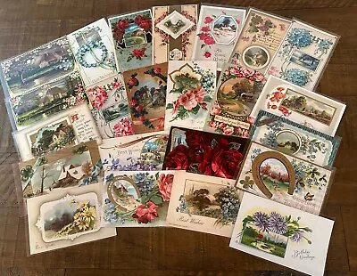 ~Lot Of 23 Vintage~Scenes & Flowers~ Floral Greetings Postcards-in Sleeves-h715 • $19.95