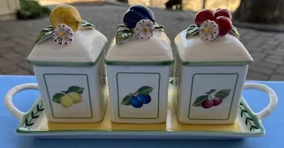 Villeroy & Boch French Garden Charm Fleurence Jelly / Jam Set:  Jars With Tray • $79.95