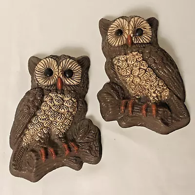 Vtg Mid Century Modern 70s Pair Of Owls Decor Wall Hanging Set Of 2 Foam Plastic • $11