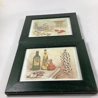 Martha Hinson  Lotsa Pasta  Tennessee Art Deep Green Frame Print Kitchen* 1995 • $45