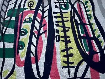 Ruth Reeves Hand Print Picasso Inspired ABSTRACT FLEURA Barkcloth Vintage Fabric • $240