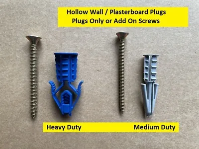 Plasterboard Wall Plugs PLASPLUGS Heavy & Medium Duty Hollow Cavity - ADD SCREWS • £2.95