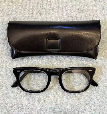 Vintage Black USS USGI Military Horn Rimmed Eye Glasses 48-22 Size 4 1/2 - 5 3/4 • $79.99