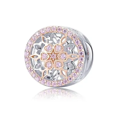 💖 Blooming Flower Charm Bead Pink Cubic Zirconia Genuine 925 Sterling Silver 💖 • £17.95