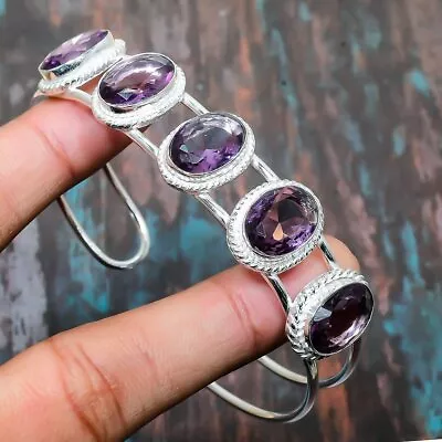 Amethyst Gemstone Handmade Cuff Jewelry Bangle Adjustable Q949 • $6.99