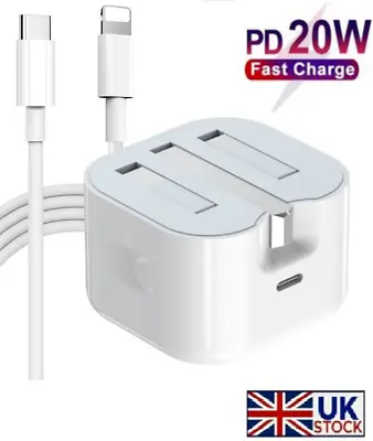 For IPhone 14 13 12 11 Pro XR XS Fast Charging 20W USB-C PD Plug Charger Cable • £3.07