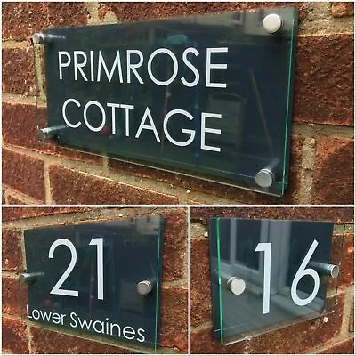 Modern Glass Acrylic House Sign Dark Grey Door Number House Name Road Plaque • £3.99