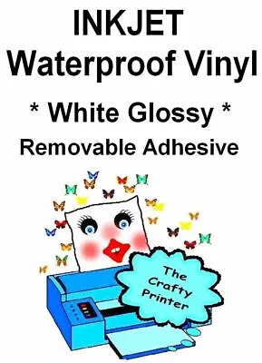 INKJET Waterproof REMOVABLE Adhesive Decal Vinyl - 10 Sheets GLOSSY WHITE • $18.95