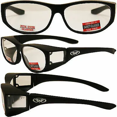 FIT OVER THE GLASSES Motorcycle Clear Lens Sunglasses With Pouch • $12.25