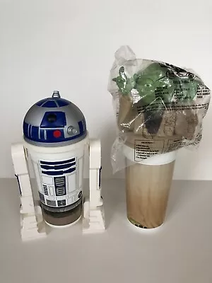 Star Wars  R2D2 & Yoda Cup Toppers Taco Bell/KFC/Pizza Hut - W/straws - 1999 • $8.99