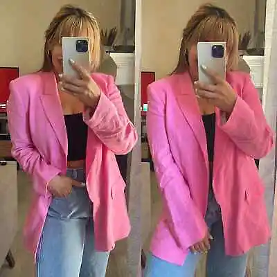 Zara | NWT! Hot Pink Linen Blazer Size: Medium • $130