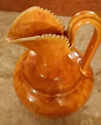 Vintage Dripware Pitcher Sawtooth Handpainted Glazed Pottery Jug Creamer • $21