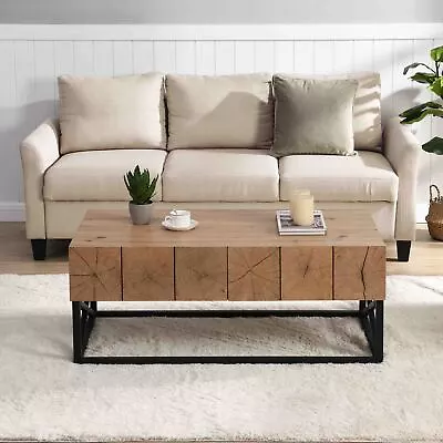 Industrial Wood Grain Coffee Table Rectangular Coffee Table With 2 Drawers  • $144