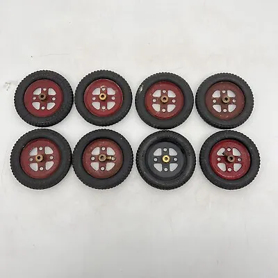 8x Meccano Dunlop Cord 3 Inch Tyres  Black Red Pulleys Hardened Cracked Vintage • £19.99