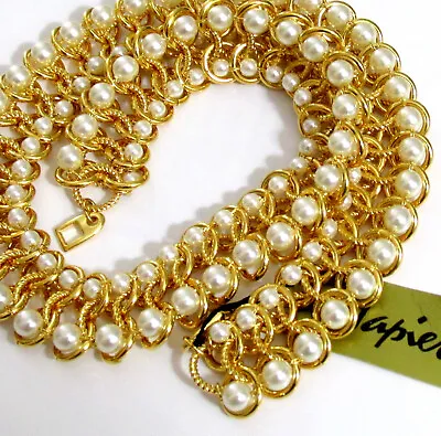 Vtg Runway NAPIER 18  Luxe Faux Pearl GP Chain NECKLACE Rare 80s Weighty W Tag • $184.99