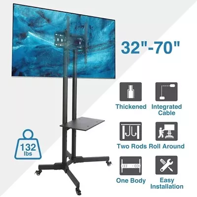 Adjustable Mobile TV Stand For 32-70inch LCD LED Flat Curved TVs W/Storage Shelf • £44.98