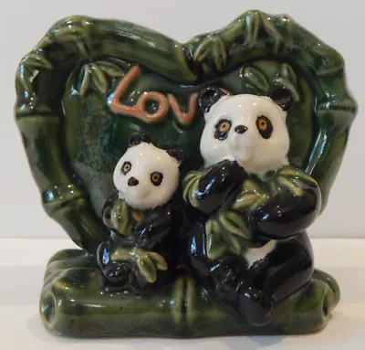 $18 • Buy VINTAGE Majolica Ceramic Pandas & Bamboo Heart Planter Pot Vase - Bamboo Bonsai