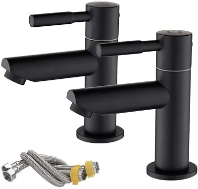 £43.29 • Buy Maynosi Bathroom Basin Pillar Taps Pair Basin Sink Mixer Faucets Matte Black