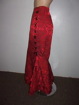 Belle Poque Red Jacquard Steampunk Ruffled Trumpet Gothic Corset Maxi Skirt M • $25
