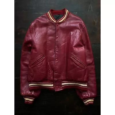 True Vintage 50s 60s Red GluvElf Leather Varsity Jacket • $350