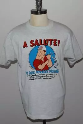 Men's VINTAGE USA Made T Shirt Humorous A Salute From The American Workers Japan • $11.66