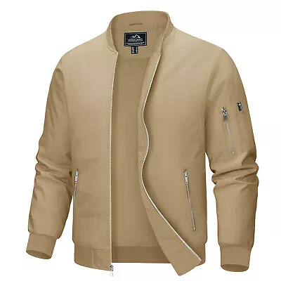 Men's Lightweight Baseball Varsity Jacket Zipper Pockets Casual Work Bomber Coat • $38.98