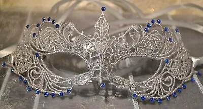 £11.75 • Buy Silver Masquerade Mask & Sapphire Blue Diamantes New Year Halloween Masked Ball 