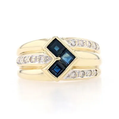 $449.99 • Buy Yellow Gold Sapphire & Diamond Band - 14k Square .78ctw Chevron V Arrow Ring