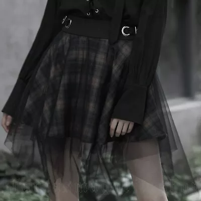 Punk Rave Somnia Romantica Plaid Mesh Overlay Skirt XS Green Women's Goth Alt • $35