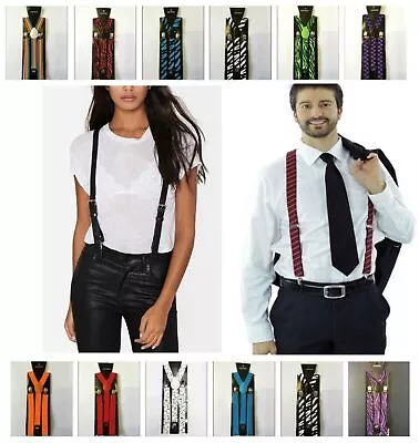 UNISEX TROUSER SUSPENDERS Adjustable Slim  Braces Y Clip On Fancy Dress Men B3 • £3.38