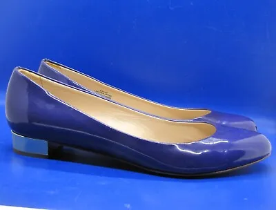 NEW J. Crew Janey Royal Blue Patent Leather Flats +0.5 Inch Gold Heel 10 Italy • $59.99