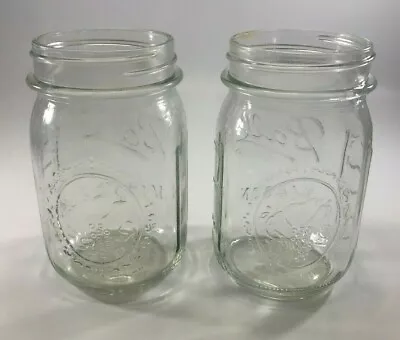 Vtg Lot 2 Ball Mason Pint Jars Farmhouse Clear Glass 61A Decorative Design • $19.99