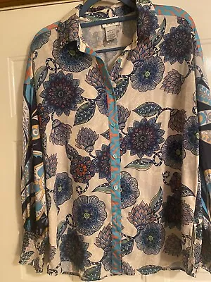 MONROE & MAIN ~ Misses Size M ~ LS Button Up Blouse ~ Silky Semi-Sheer ~ Floral • $7.99