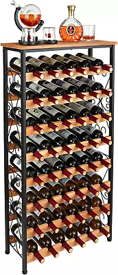 48 Bottles Floor Wine Rack With Wood Top Freestanding Wine Bottle Organizer She • $123.83