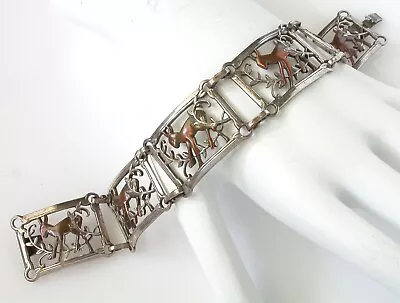 Vintage Art Deco Deer Or Antelope Open Silver Work Link Bracelet-Danish? • $75