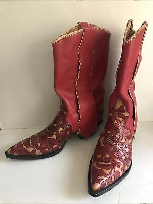 Liberty Red  Leather Western Cowboy Boots Tooled - HANDMADE - Sz 13 D  NEW- RARE • $995