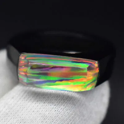 4.99 Gm Natural Fire Opal On Black Onyx Fashion Ring US 8 For Men & Women • $26.99