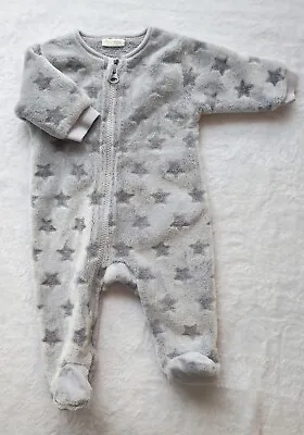 NEXT Zipped Baby Fleece Sleepsuit Up To 1 Months Grey Stars  • £4.99