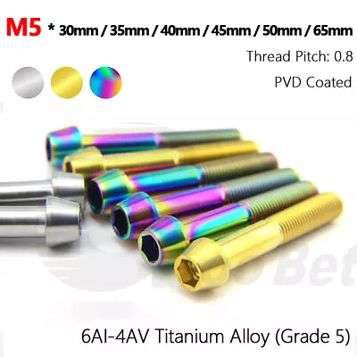 M5 X 30 35 40 45 50 65mm Ti Titanium Tapered Cone Allen Head Bolts Cap Screw PVD • $40.65