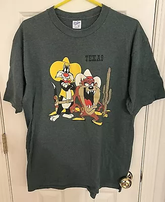 Vintage Looney Tunes Shirt Texas Green USA Velva Sheen XL • $22.99