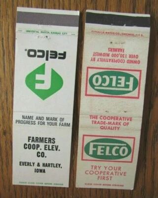 £9.55 • Buy Farm Related: Felco Farmers Co-op Elevator (everly & Hartley, Iowa) Matchbook F8