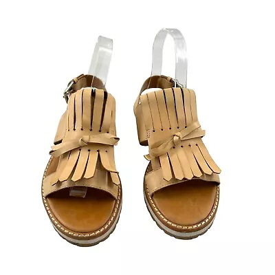 Vicenza Women's Tan Neutral Leather Upper Sling Back Flat Sandals Sz 37/7 US • $34.99