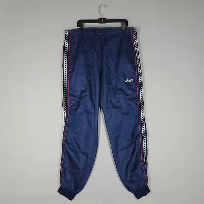 Vintage Asics Joggers Mens 2XL XXL Blue Tapered Track Pants Japan Baggy 80s 90s • $28.88