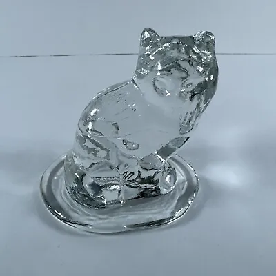 Vintage Viking Glass Clear Sitting Cat Figurine With Original Sticker • $20